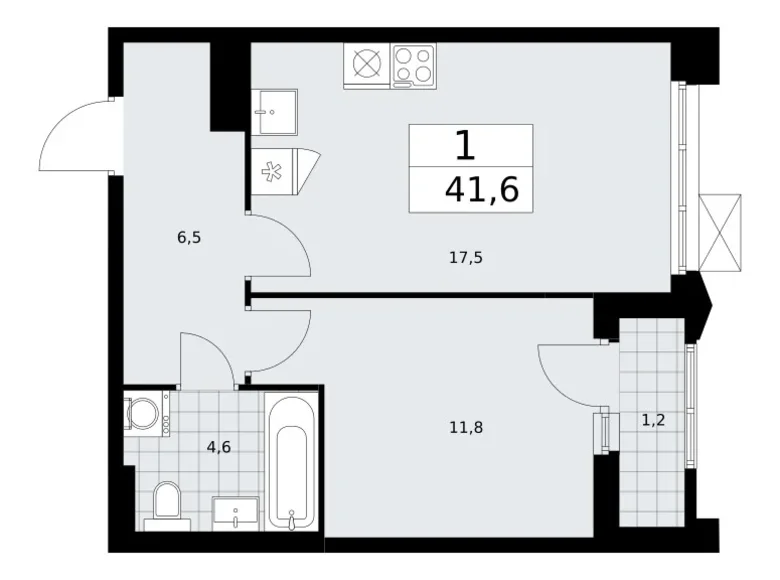 Квартира 1 комната 42 м² район Троицк, Россия