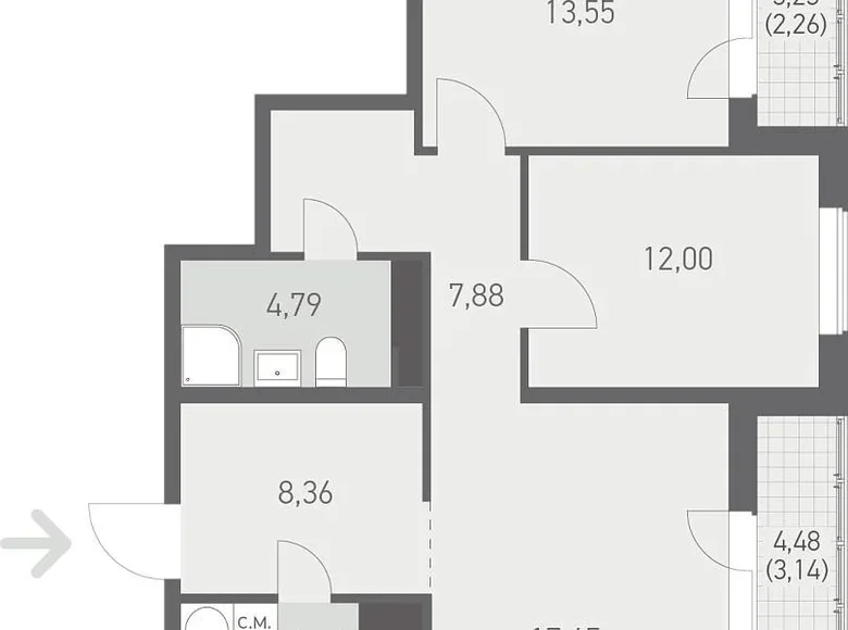 Квартира 3 комнаты 74 м² Копище, Беларусь