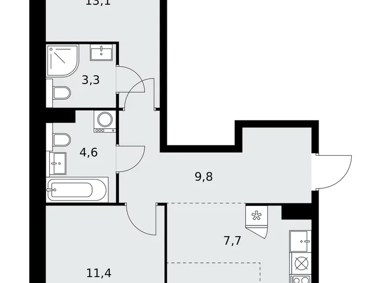 3 room apartment 61 m² poselenie Sosenskoe, Russia