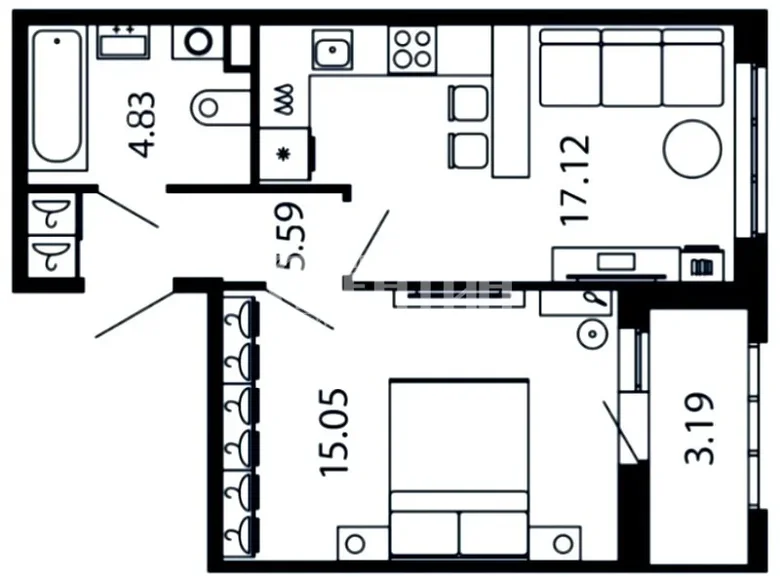 Apartamento 1 habitación 46 m² San Petersburgo, Rusia