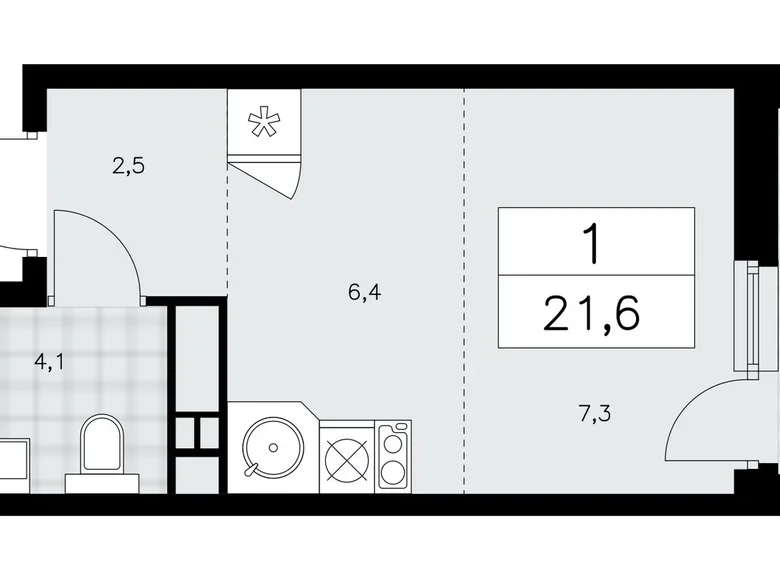 1 room apartment 22 m² Moscow, Russia