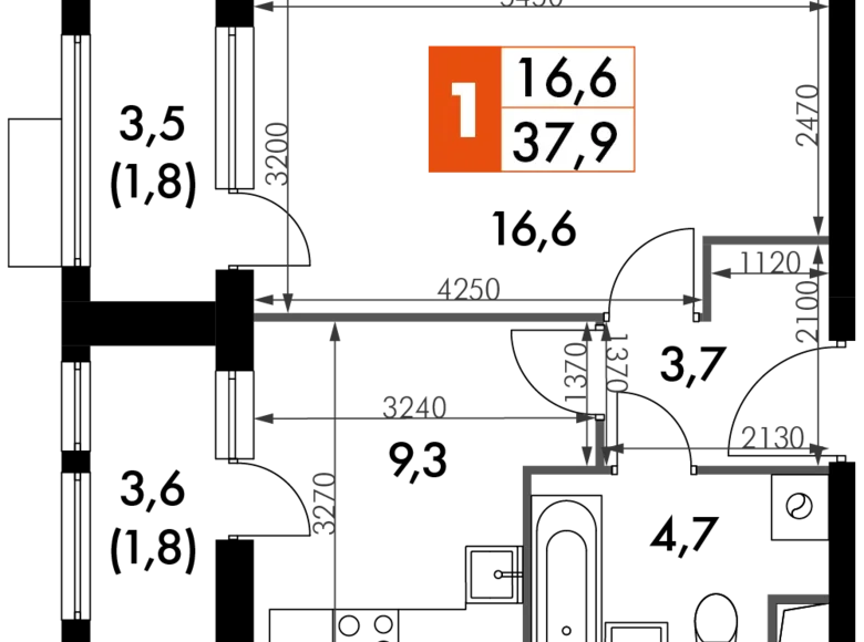 Apartamento 1 habitación 38 m² Razvilka, Rusia