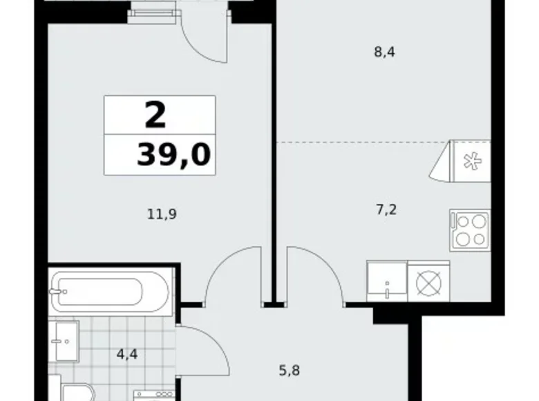 Mieszkanie 2 pokoi 39 m² poselenie Sosenskoe, Rosja