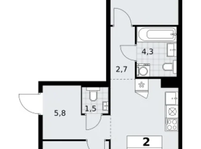 Appartement 2 chambres 58 m² Troïtsk, Russie