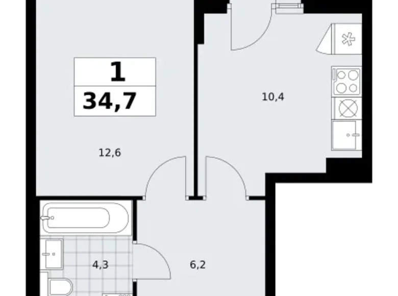 Квартира 1 комната 35 м² район Троицк, Россия