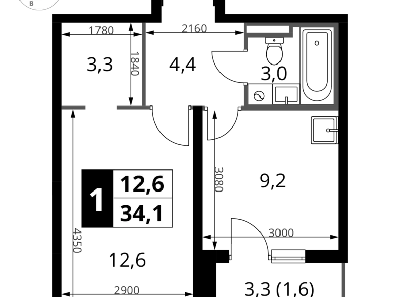 Квартира 1 комната 34 м² Potapovo, Россия