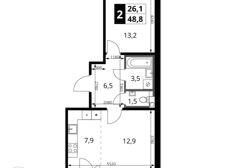 Квартира 2 комнаты 49 м² Химки, Россия