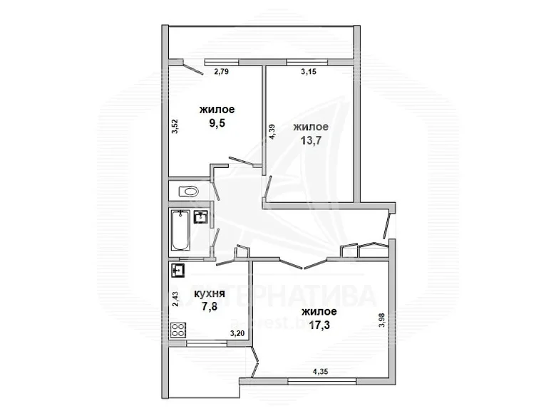 Apartamento 3 habitaciones 65 m² Brest, Bielorrusia