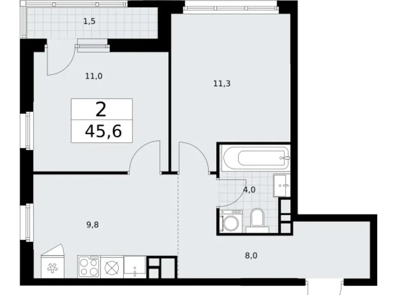 2 room apartment 46 m² Vnukovo, Russia