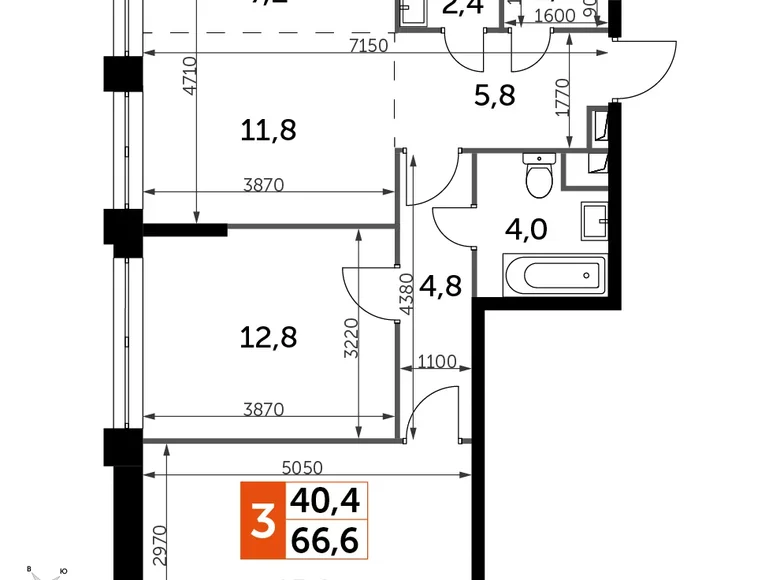 Mieszkanie 3 pokoi 67 m² North-Western Administrative Okrug, Rosja