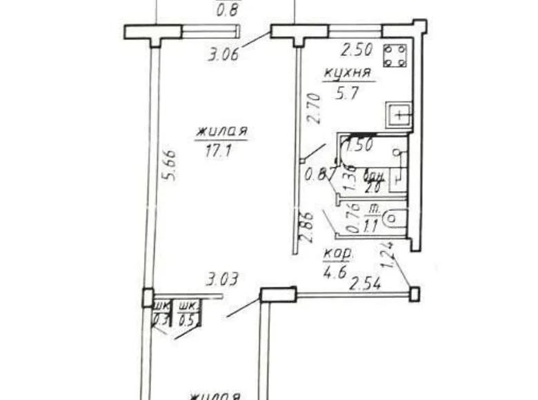 2 room apartment 45 m² Vitsebsk, Belarus