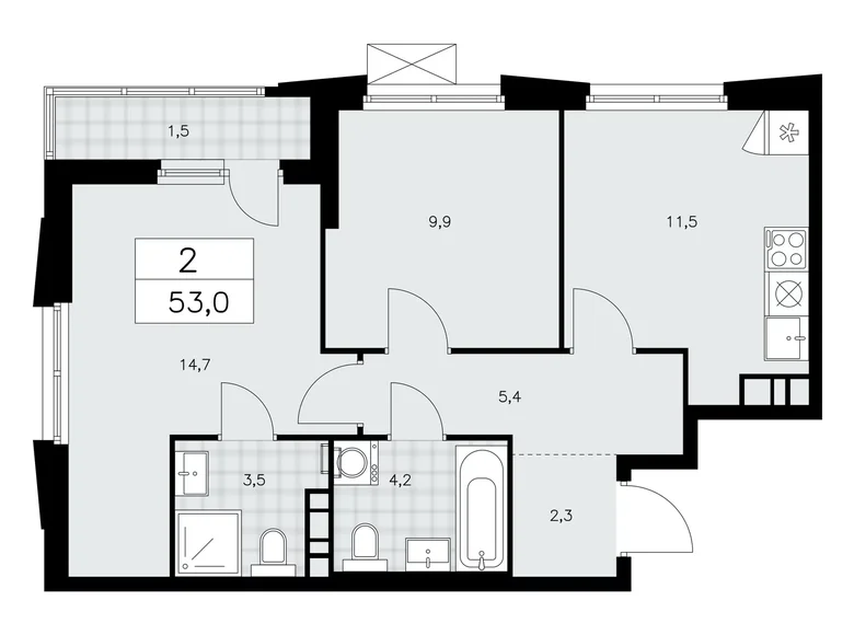 Wohnung 2 zimmer 53 m² poselenie Sosenskoe, Russland