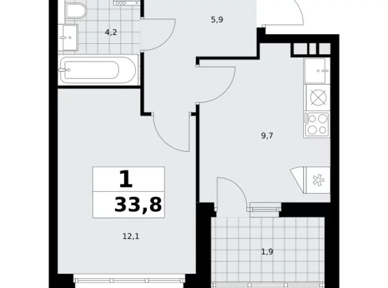 1 room apartment 34 m² Moscow, Russia