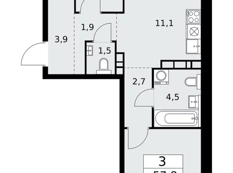 Apartamento 3 habitaciones 58 m² poselenie Sosenskoe, Rusia