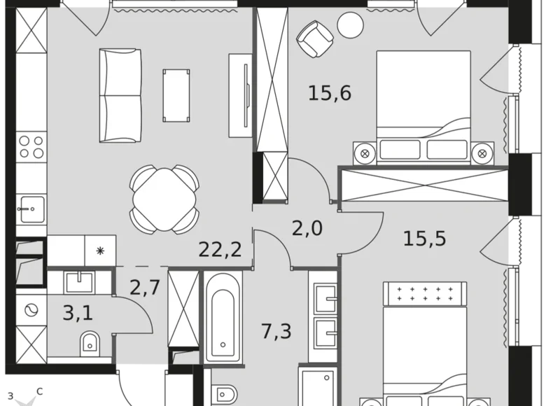 Wohnung 2 zimmer 68 m² Rostokino District, Russland