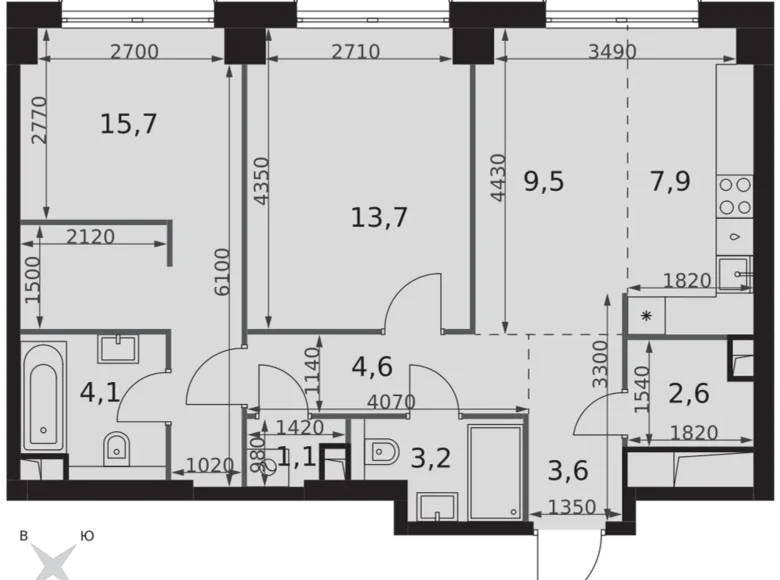 2 room apartment 66 m² North-Western Administrative Okrug, Russia