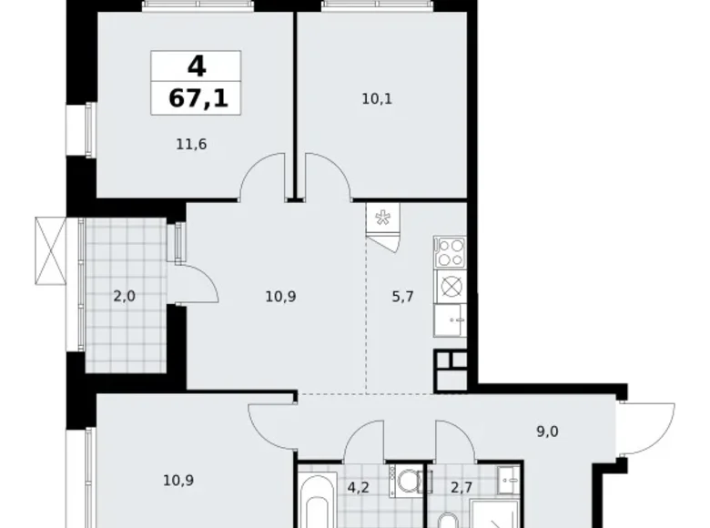 4 room apartment 67 m² Kommunarka, Russia