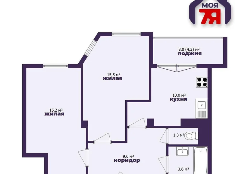 Квартира 2 комнаты 58 м² Минск, Беларусь