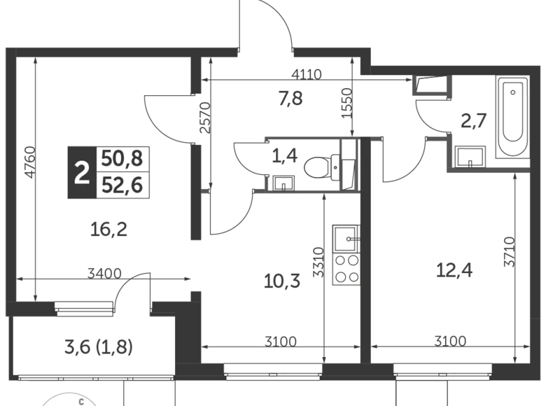 Mieszkanie 2 pokoi 52 m² Nekrasovka District, Rosja