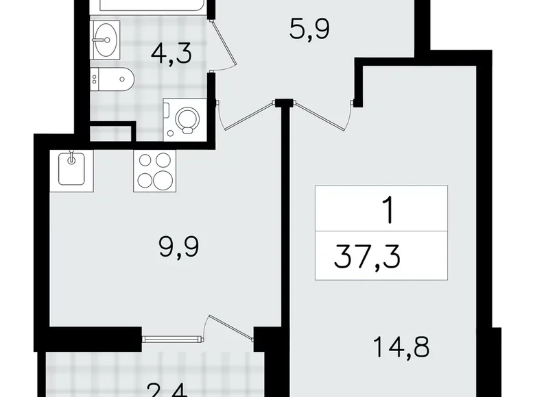 Квартира 1 комната 37 м² Всеволожск, Россия