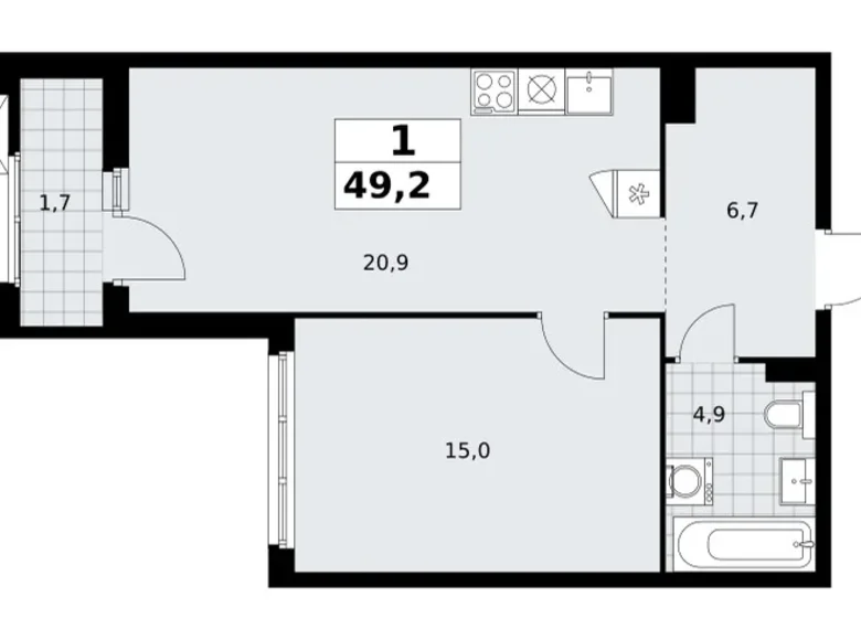 Appartement 1 chambre 49 m² Troïtsk, Russie