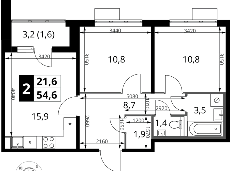 Wohnung 2 Zimmer 55 m² Chimki, Russland