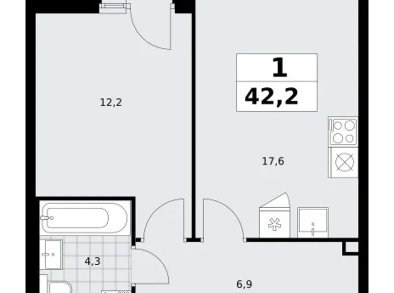Mieszkanie 1 pokój 42 m² Troick, Rosja