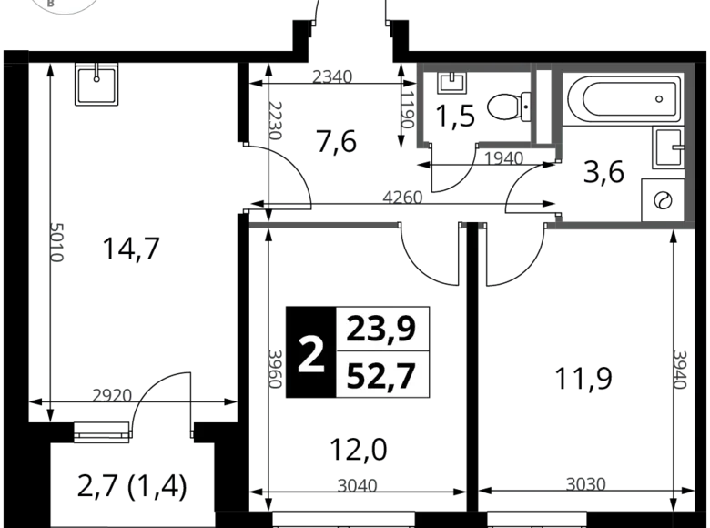 Квартира 2 комнаты 53 м² Potapovo, Россия