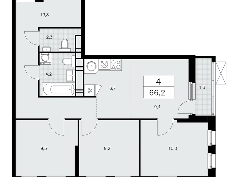 4 room apartment 66 m² Moscow, Russia