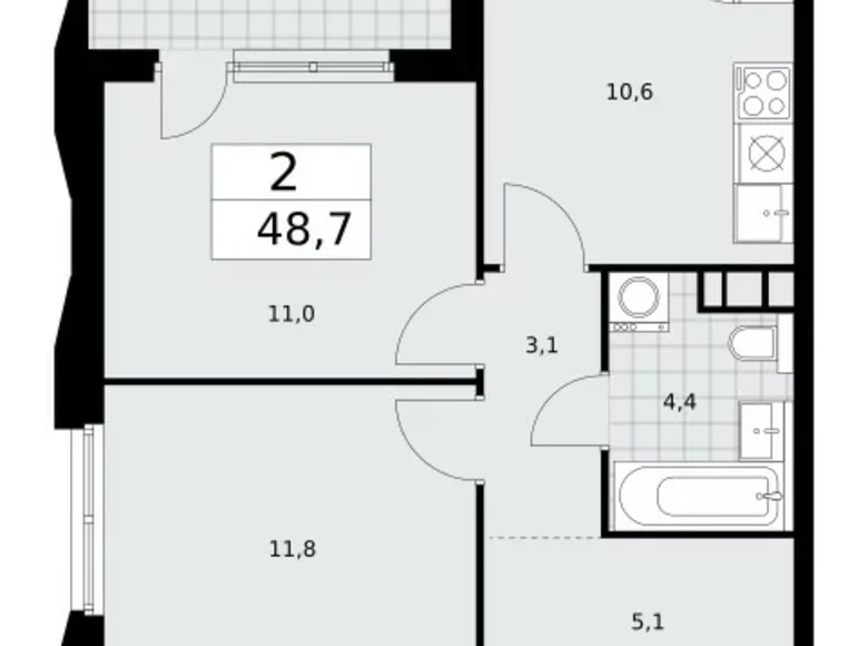 Wohnung 2 Zimmer 49 m² poselenie Sosenskoe, Russland