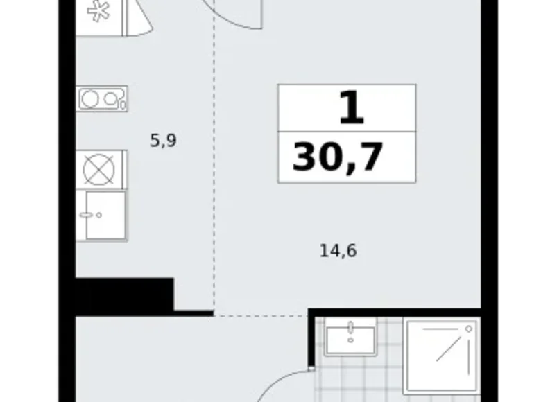 Wohnung 1 zimmer 31 m² Troizk, Russland