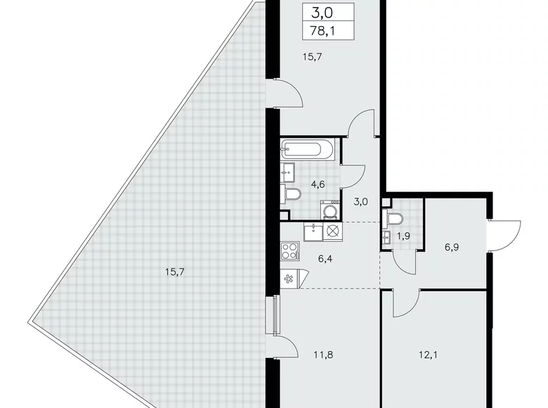 Appartement 3 chambres 78 m² poselenie Sosenskoe, Fédération de Russie
