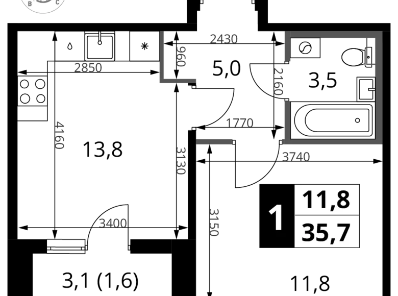 Mieszkanie 1 pokój 36 m² Chimki, Rosja