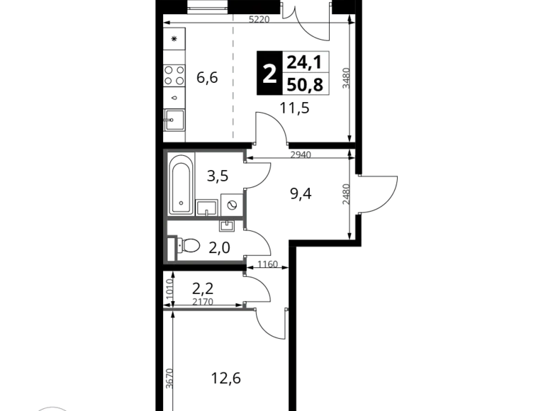 Apartamento 2 habitaciones 51 m² Jimki, Rusia