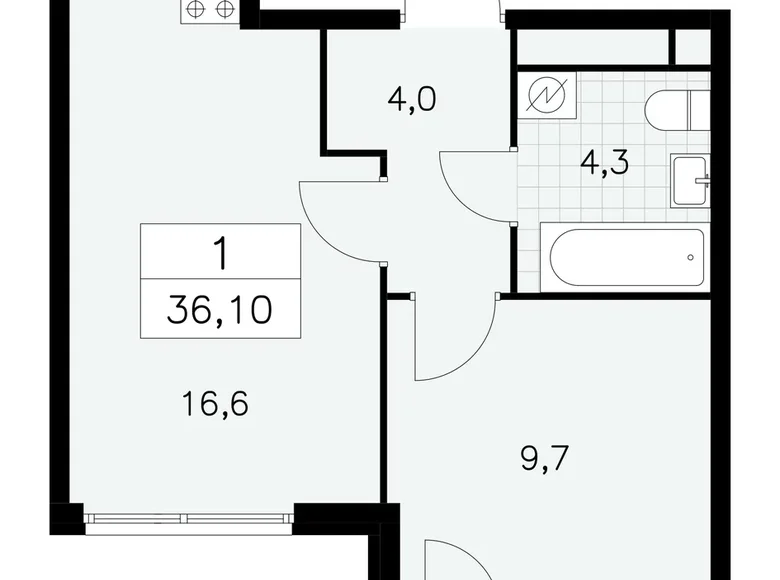 Wohnung 1 zimmer 36 m² Südwestlicher Verwaltungsbezirk, Russland