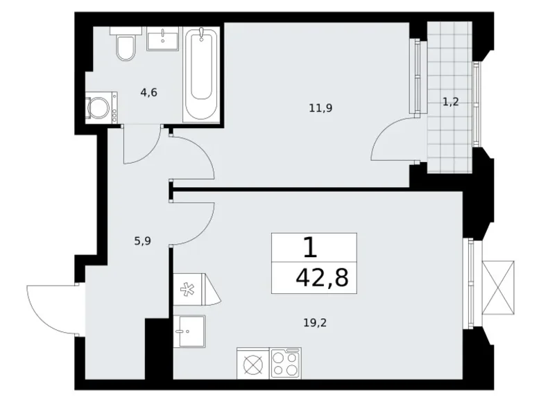 Apartamento 1 habitación 43 m² Troitsk, Rusia