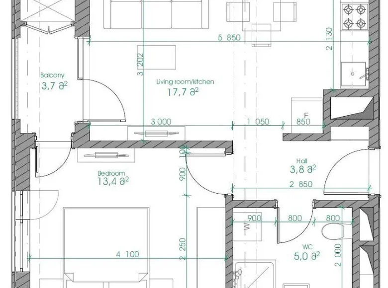 Wohnung 2 zimmer 46 m² Tiflis, Georgien