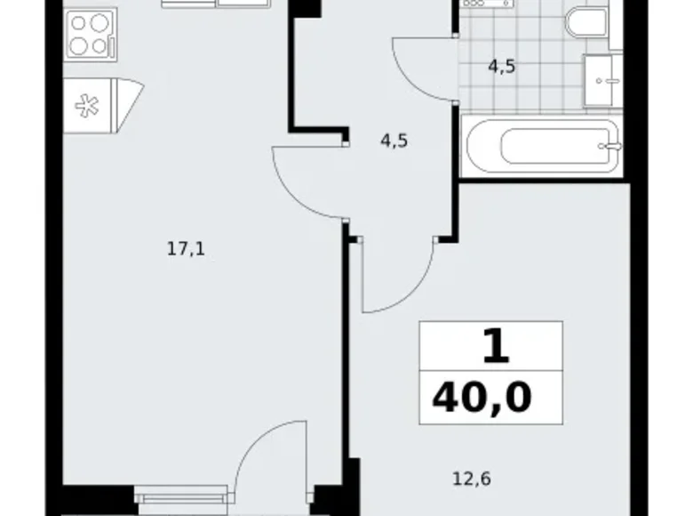 Wohnung 1 zimmer 40 m² Troizk, Russland