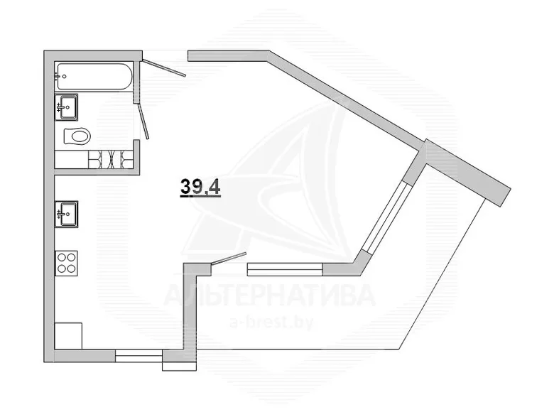 Квартира 1 комната 44 м² Кобрин, Беларусь