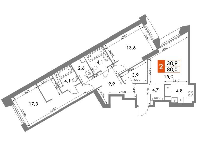 Apartamento 3 habitaciones 80 m² Konkovo District, Rusia