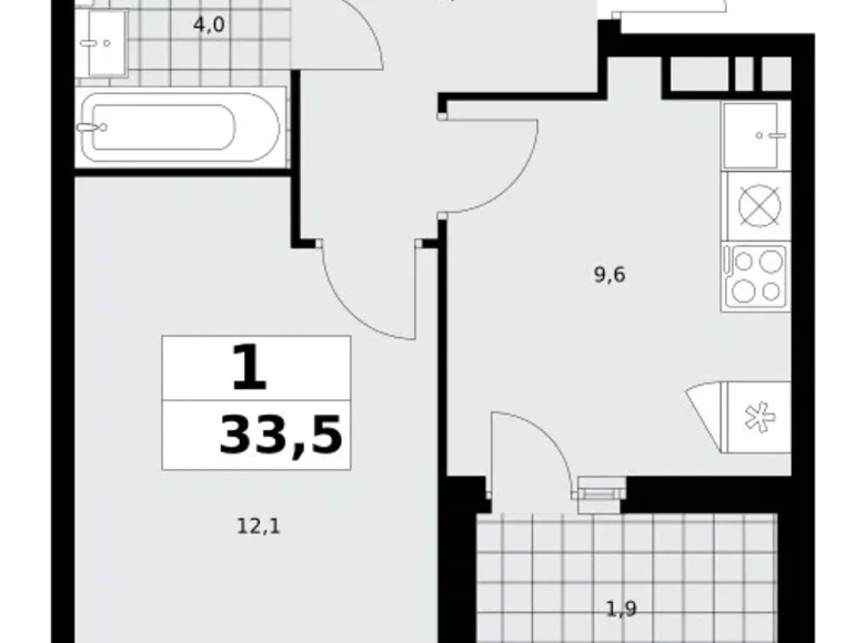 Квартира 1 комната 34 м² поселение Сосенское, Россия