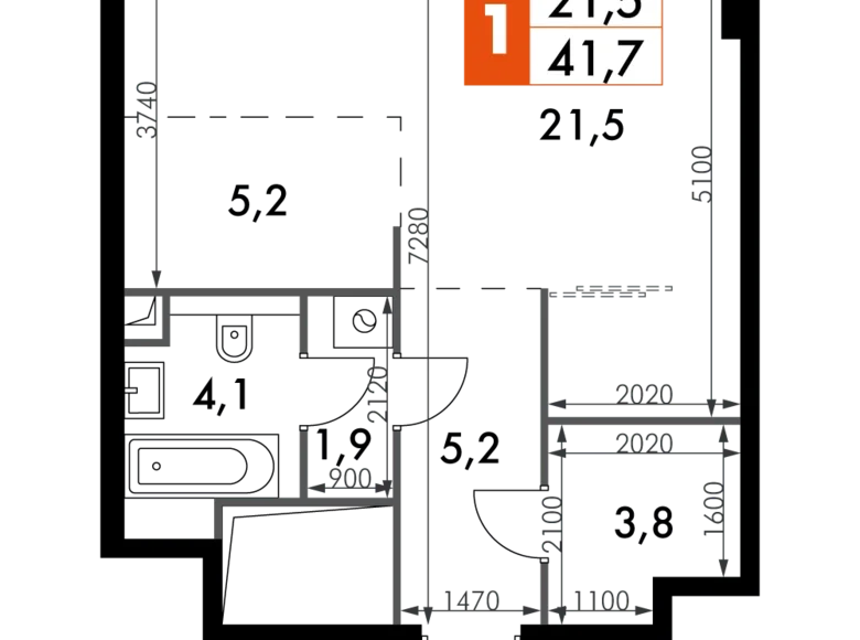 Mieszkanie 1 pokój 42 m² North-Western Administrative Okrug, Rosja