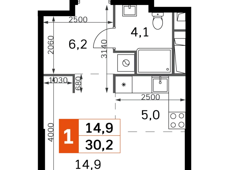 Студия 1 комната 30 м² Северо-Западный административный округ, Россия