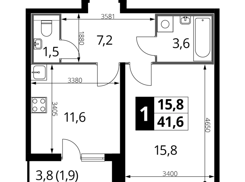 Wohnung 1 Zimmer 42 m² Nekrasovka District, Russland