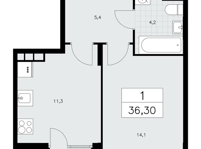 Apartamento 1 habitación 36 m² poselenie Sosenskoe, Rusia