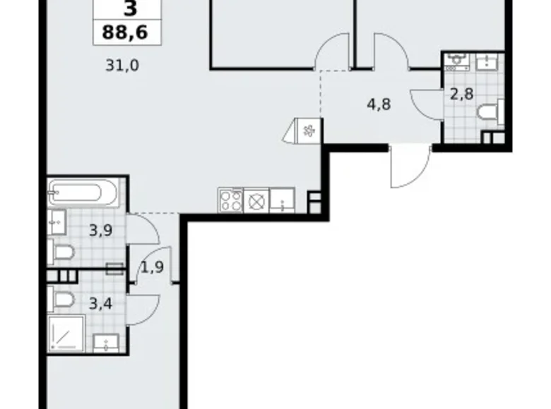 Apartamento 3 habitaciones 89 m² poselenie Sosenskoe, Rusia