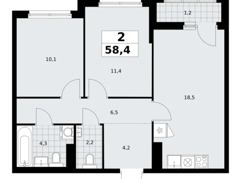 Wohnung 2 zimmer 58 m² Troizk, Russland