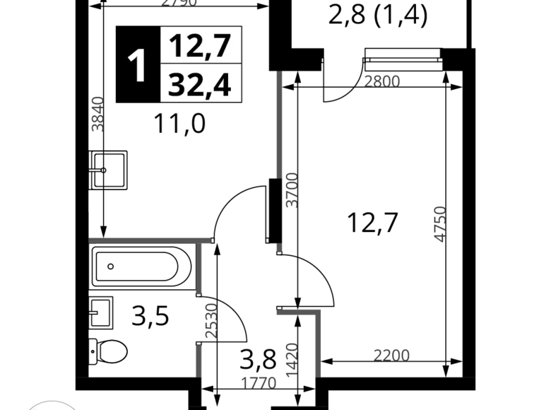 Mieszkanie 1 pokój 32 m² Sapronovo, Rosja