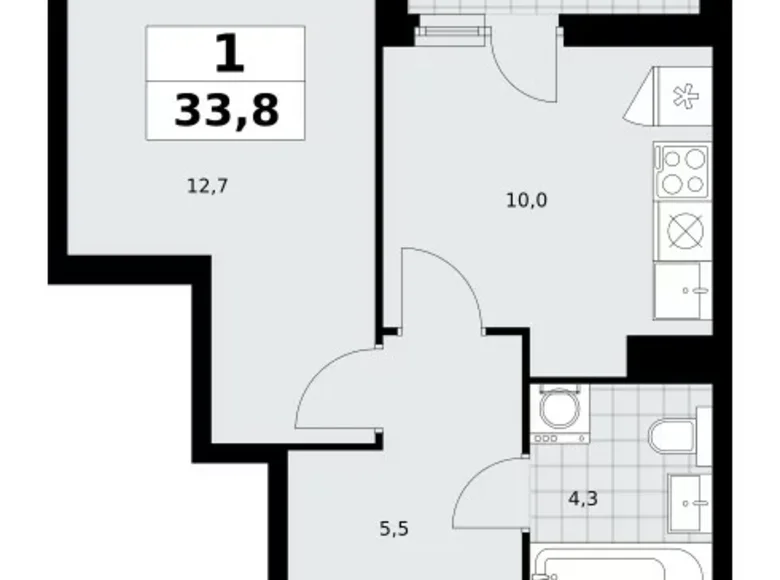 1 room apartment 34 m² poselenie Sosenskoe, Russia