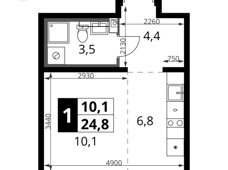 Studio 1 chambre 25 m² Leninsky District, Fédération de Russie